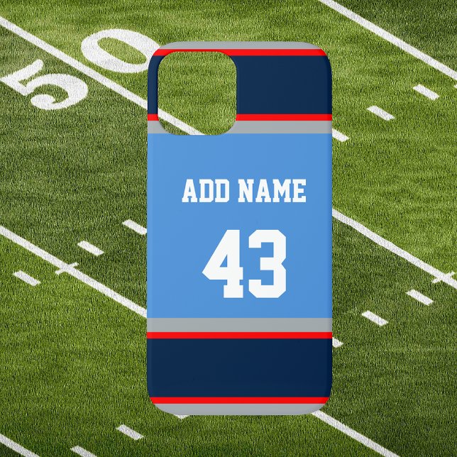 Navy Blue Red and Blue Sports Stripe  Case-Mate iPhone Case (Navy Blue Red and Sky Blue Sport Stripes Phone Case. Personalize it With Your Favorite Player's Name)