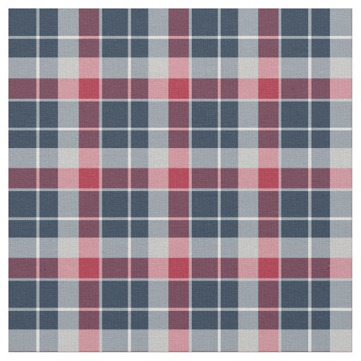 Navy Blue, Red and Grey Sporty Plaid Fabric