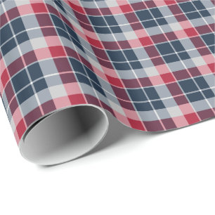 Navy Blue, Red and Grey Sporty Plaid Wrapping Paper
