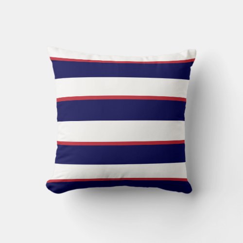 Navy Blue Red and Large White Stripes Throw Pillow