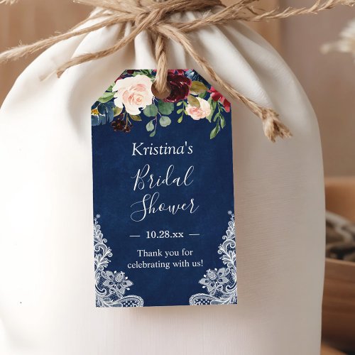 Navy Blue Red Blush Floral Lace Bridal Shower Gift Tags