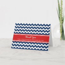 Navy Blue Red Chevrons Baby Shower Thank You Card