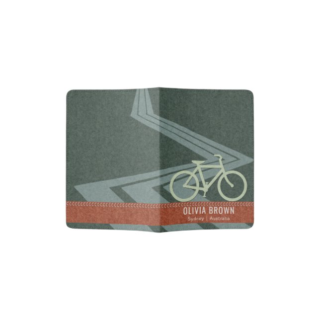 NAVY BLUE RED FELT PATCHWORK BIKE BICYCLE MONOGRAM PASSPORT HOLDER (Opened)