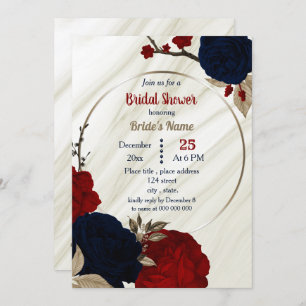 navy blue & red floral geometric bridal shower inv invitation