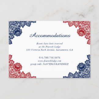 Navy Blue Red Floral Lace Wedding Accommodation Enclosure Card