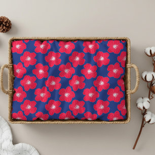 Navy Blue Red Flowers Pattern Bath Towel Set
