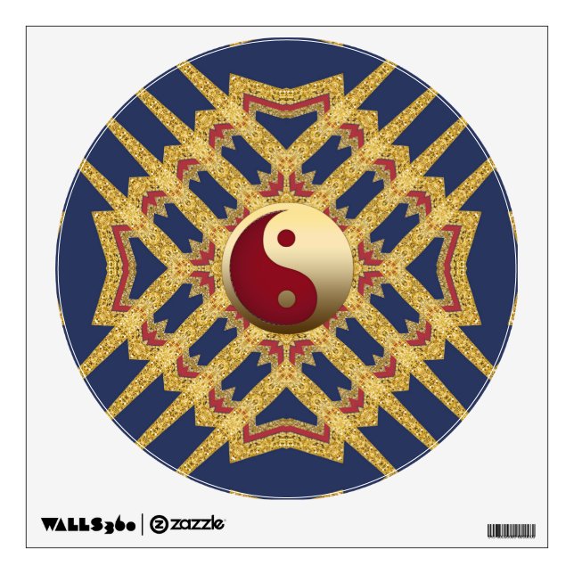 Navy Blue Red Gold Balance Mandala Meditation Wall Decal (Front)
