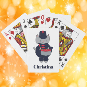 Navy Blue Red Marching Band Drum Cat Personalize Poker Cards