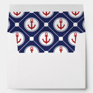 Navy Blue Red Nautical Anchor Lined Envelope