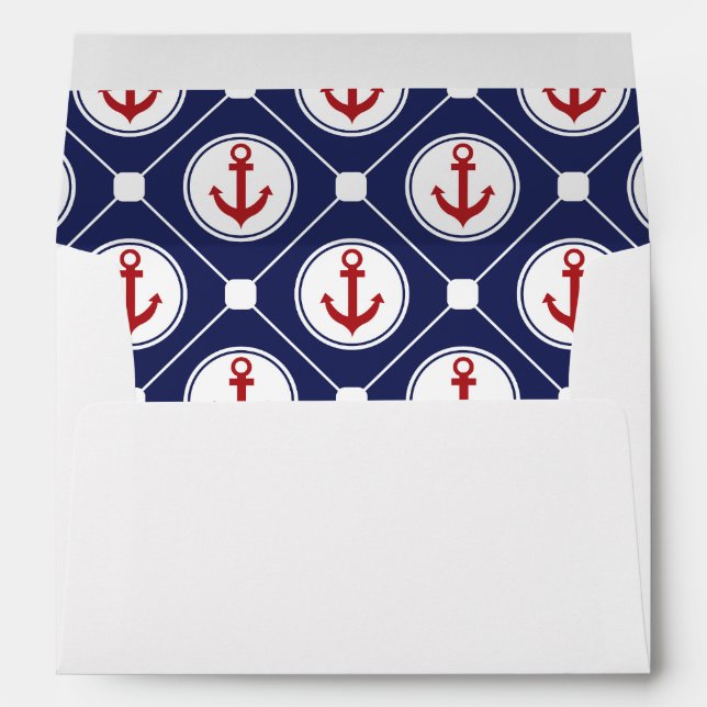 Navy Blue Red Nautical Anchor Lined Envelope (Back (Bottom))