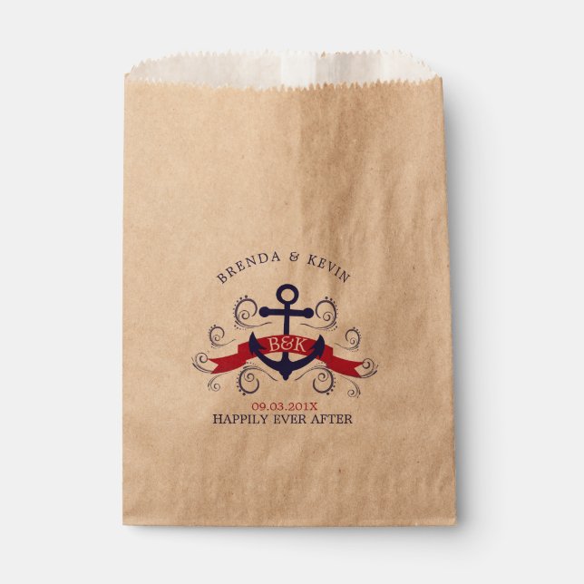 Navy-Blue & red nautical boat anchor Favor Bag (Front)