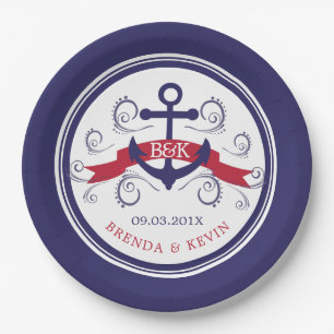 Navy-Blue & Red Nautical Boat Anchor With Banner Paper Plates