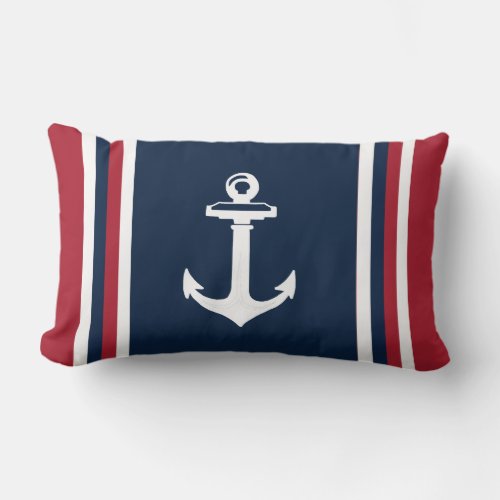 Navy Blue Red Nautical Throw Pillow Anchor