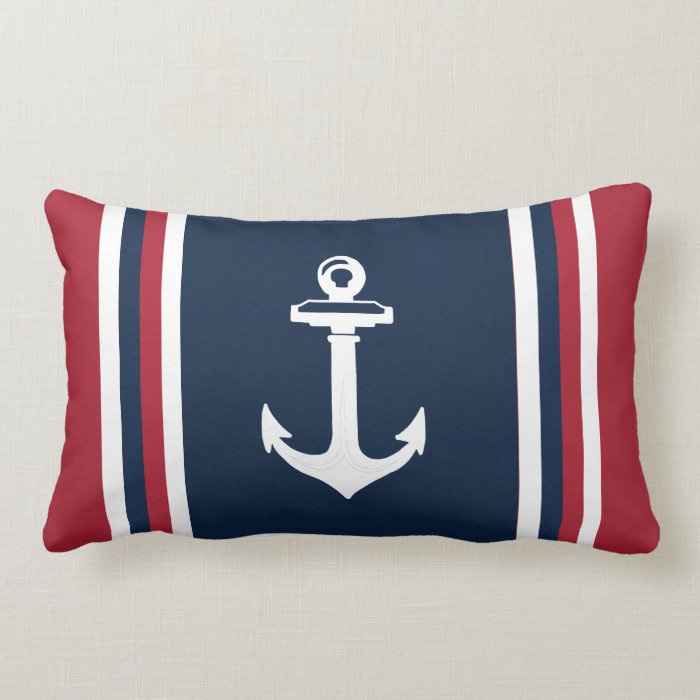 Navy Blue Red Nautical Throw Pillow Anchor | Zazzle