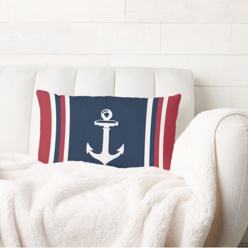 Navy Blue Red Nautical Throw Pillow Anchor