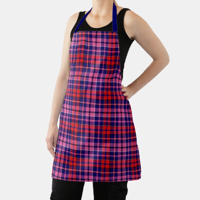 Navy Blue Red Pink Plaid Tartan Design  Apron (Insitu)