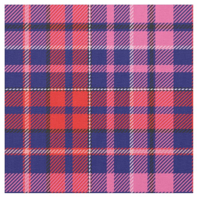 Navy Blue Red Pink Plaid Tartan Design  Fabric (Close Up)