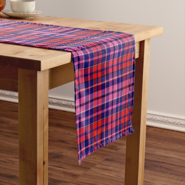 Navy Blue Red Pink Plaid Tartan Design  Short Table Runner (In Situ)