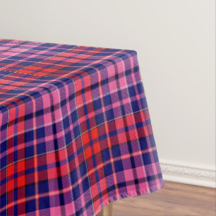 Navy Blue Red Pink Plaid Tartan Design  Tablecloth