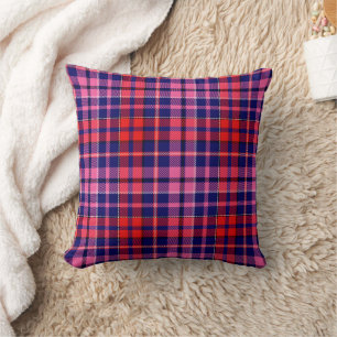 Navy Blue Red Pink Plaid Tartan Design Throw Pillow