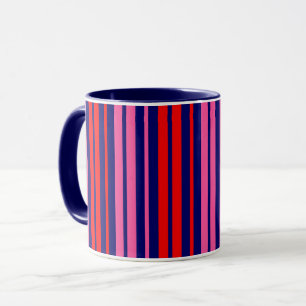 Navy Blue Red Pink Vertical Stripes Design Mug