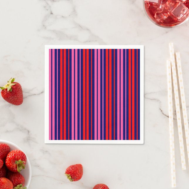 Navy Blue Red Pink Vertical Stripes Design   Napkins (Insitu)