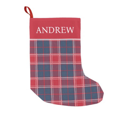 Navy Blue Red Plaid Tartan Christmas Stocking