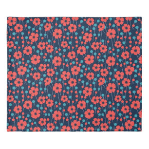 Navy Blue Red Poppy Floral Print Pattern Duvet Cover