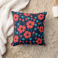 Navy Blue Red Poppy Seamless Floral Print 
