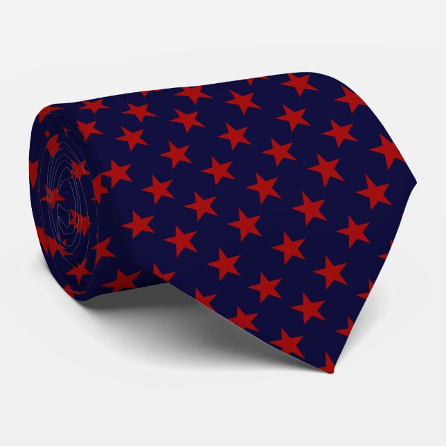 Navy Blue Red Star Pattern Work, Graduation, Gift Neck Tie (Rolled)