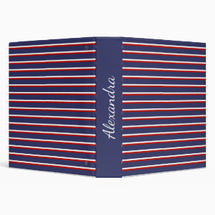 Navy Blue Red Stripe Pattern 3 Ring Binder