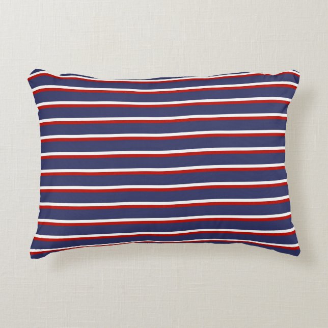 Navy Blue Red Stripe Pattern Accent Pillow (Front)