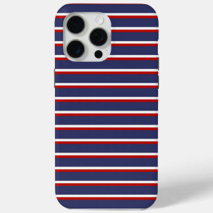 Navy Blue Red Stripe Pattern iPhone 15 Pro Max Case