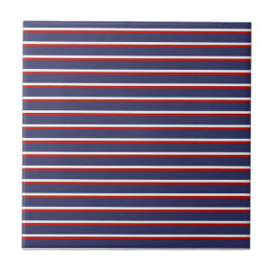 Navy Blue Red Stripe Pattern Ceramic Tile