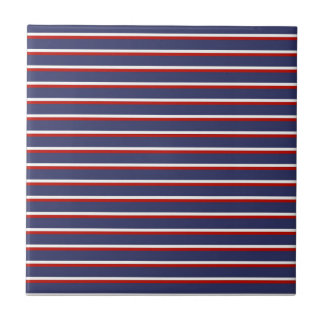 Navy Blue Red Stripe Pattern Ceramic Tile