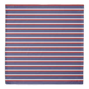 Navy Blue Red Stripe Pattern Duvet Cover