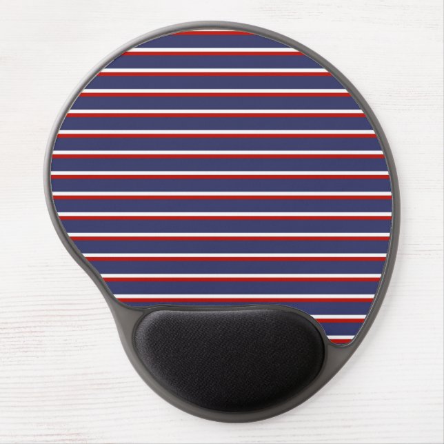 Navy Blue Red Stripe Pattern Gel Mouse Pad (Front)