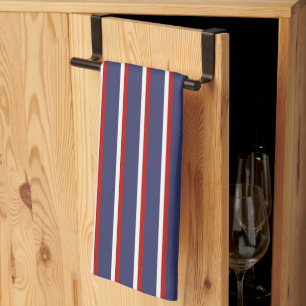 Navy Blue Red Stripe Pattern Kitchen Towel