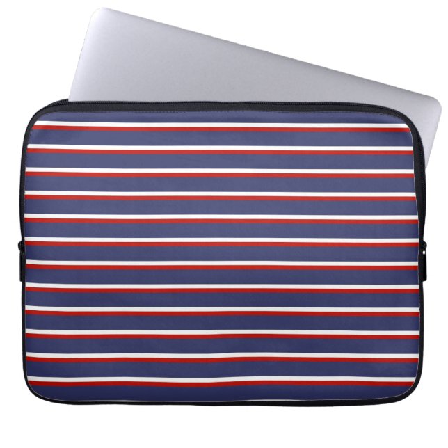 Navy Blue Red Stripe Pattern Laptop Sleeve (Front)
