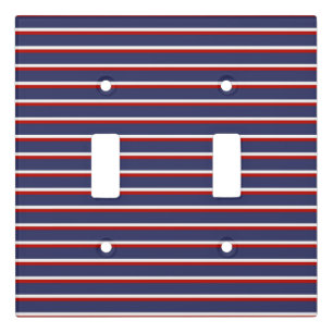 Navy Blue Red Stripe Pattern Light Switch Cover