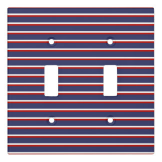 Navy Blue Red Stripe Pattern Light Switch Cover