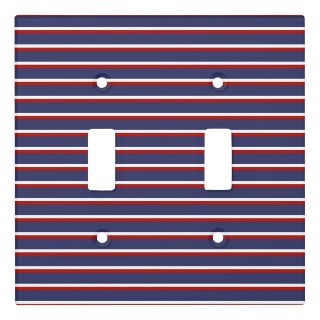 Navy Blue Red Stripe Pattern Light Switch Cover (Front)