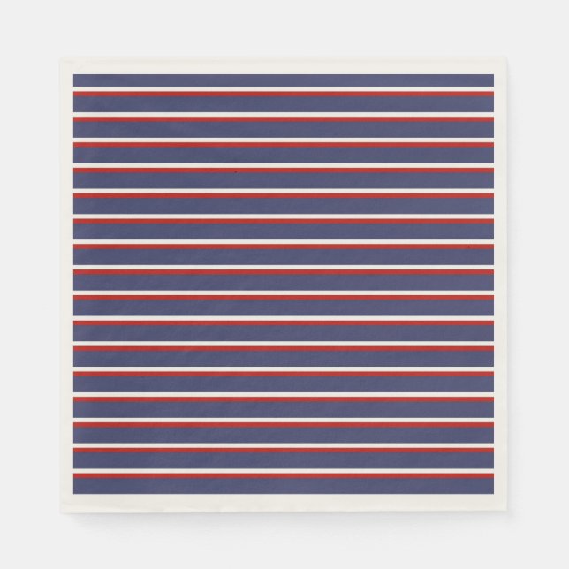 Navy Blue Red Stripe Pattern Napkins (Front)