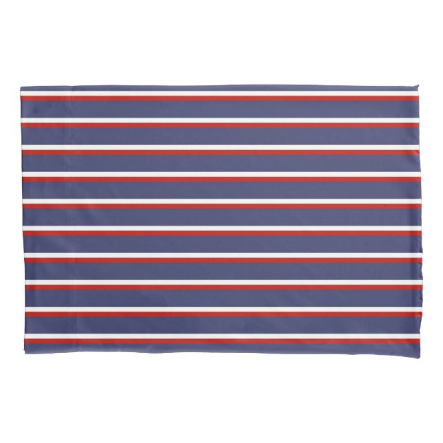 Navy Blue Red Stripe Pattern Pillow Case (Front)