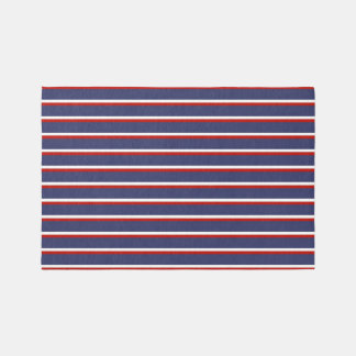 Navy Blue Red Stripe Pattern Rug