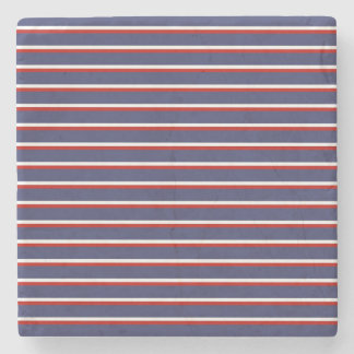 Navy Blue Red Stripe Pattern Stone Coaster