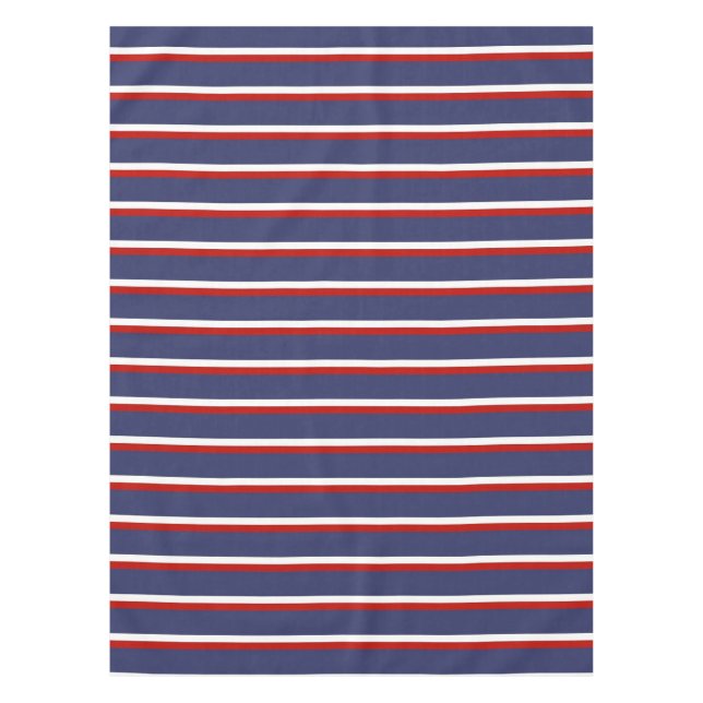Navy Blue Red Stripe Pattern Tablecloth (Front)