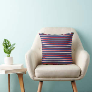 Navy Blue Red Stripe Pattern Throw Pillow