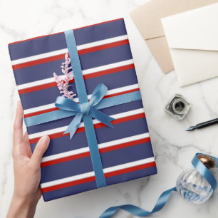 Navy Blue Red Stripe Pattern Wrapping Paper