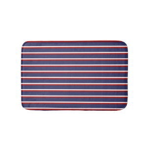 Navy Blue Red Striped Chic Modern Vertical Lines Bath Mat